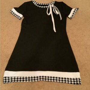 Chic Black and White Mini Dress with Houndstooth Accents